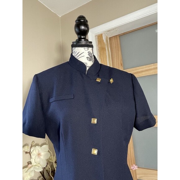 VTG 80s Jessica Howard Asymmetrical Closure Button Up Navy Blue Dress Sz 12 - Picture 5 of 11